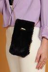 Плюшевая женская сумка через плечо на кнопках-Чёрный