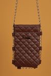 Leather Quilted Snap Fastener Women's Bag-Camel Brown