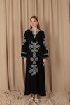 Viscose Fabric Embroidery Detailed Long Women's Dress-Black/Ecru
