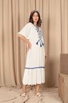 Viscose Fabric Embroidered Tassel Detailed Women's Dress-Ecru