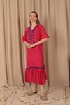 Viscose Fabric Embroidered Tassel Detailed Women's Dress-Pink
