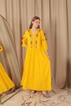 Платье длинное женское с вышивкой из вискозной ткани-желтое
