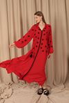 Viscose Fabric Judge Collar Embroidery Detailed Women's Dress-Red