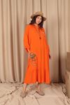 Viscose Fabric Embroidery Detailed Women's Dress-Orange