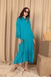 Viscose Fabric Embroidery Detailed Women's Dress-Turquoise