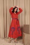 Viscose Fabric Embroidered Long Women's Dress-Tile