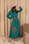 Viscose Fabric Embroidered Long Women's Dress-Oil