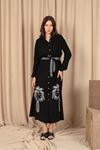 Viscose Fabric Embroidered Long Women's Dress-Black