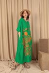 Viskon Kumaş Baskı Detaylı Uzun Kadın Elbise-Yeşil