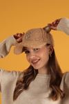 Tavşan Modeli Kulaklı Peluş Kep-Camel