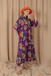Платье женское с воротником-судьей из вискозной ткани-фиолетовое