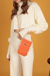 Кожаная стеганая женская сумка на кнопках-Оранжевый