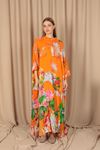 Buttoned Viscose Printed Women's Dress-Orange