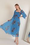 Женское платье из креповой ткани-Синий