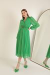 Chiffon Fabric Skirt Pleated Women's Dress-Green