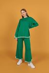Women's Knitwear Suit with Line Detail-Green