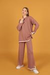 Women's Knitwear Suit with Line Detail-Light Pink