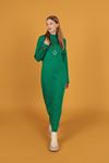 Herringbone Collar Women's Knitwear Dress-Green