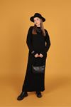 Herringbone Collar Women's Knitwear Dress-Black