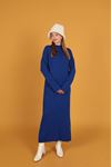 فستان تريكو نسائي بياقة سلحفاة-ازرق شامي 