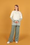 Women's Sweater Suit with Striped Sleeves and Skirt-Mint