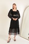 Женское платье с кружевной отделкой из шифоновой ткани - черное