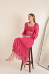 Chiffon Fabric Lace Detailed Women's Dress-Fuchsia