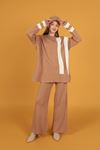 Ribbon Detail Women's Knitwear Suit-Light Brown