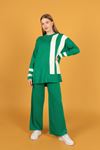 Женский трикотажный костюм с ленточными деталями-Зелёный