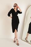 Krep Kumaş Anvelop Kadın Elbise-Siyah