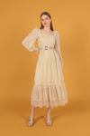 Chiffon Fabric Lace Detailed Women's Dress-Beige
