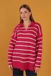 Tricot Fabric Striped Women's Sweater-Fuchsia