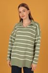 Женский свитер в полоску из ткани трико-Ментоловый