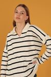 Tricot Fabric Striped Women's Sweater-Ecru
