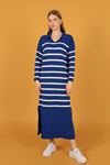 Tricot Fabric Striped Women's Dress-Royal