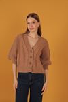 Tricot Fabric Women's Cardigan-Light Brown