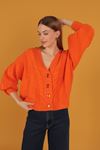 Tricot Fabric Women's Cardigan-Orange