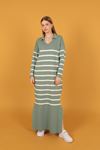 Tricot Fabric Striped Women's Dress-Mint/Ecru