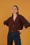 Tricot Fabric Women's Cardigan-Brown