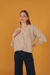 Tricot Fabric Women's Cardigan-Beige