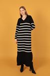 Tricot Fabric Striped Women's Dress-Black/Ecru