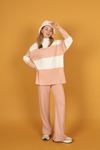 Half Herringbone Collar Women's Knitwear Suit-light pink