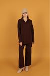 Women's Knitwear Suit with Shirt Collar-Brown
