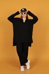 Women's Knitwear Suit with Shirt Collar-Black