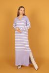 Tricot Fabric Striped Women's Dress-Lilac