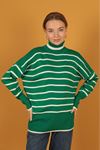 Женский свитер в полоску с водолазкой-Зелёный