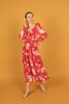 Floral Pattern Square Neck Chiffon Dress-Red