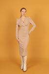 Sırtı Açık Krep Kumaş Kadın Elbise-Bej