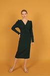 Sırtı Açık Krep Kumaş Kadın Elbise-Zümrüt Yeşil