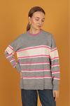 Striped Knitwear Women's Sweater-Grey/Ecru